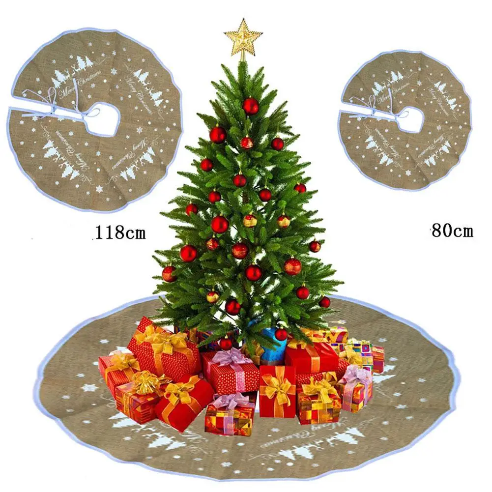 

Christmas Tree Skirt Rustic Tree Skirts White Snowflake Printed Christmas Decorations
