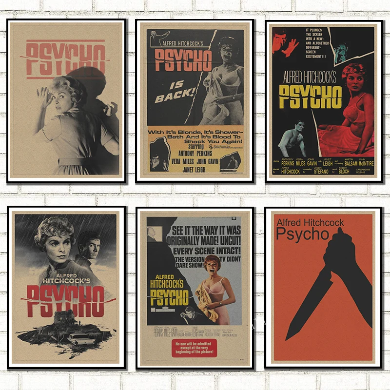 

new Horror Movie Alfred Hitchcock's Psycho Horror Film Retro poster Home decoration Kraft Poster Painting Wall stickers