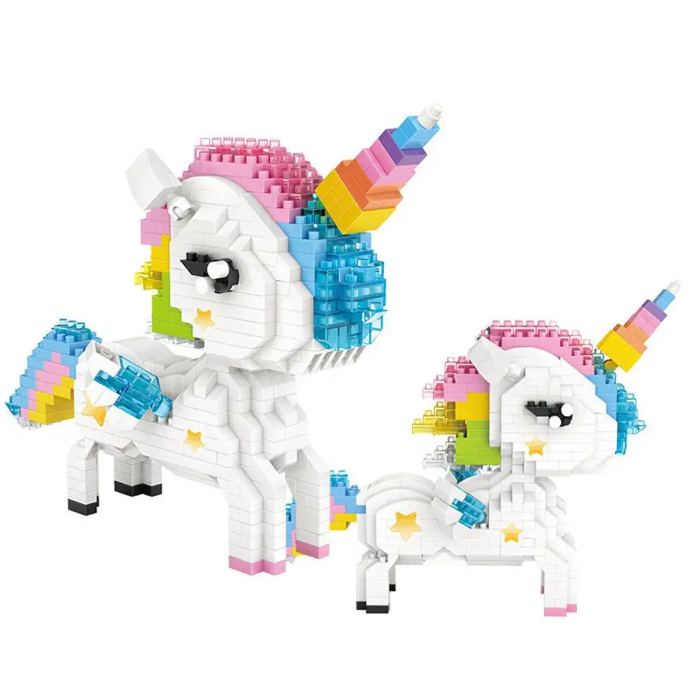 

hot Lepining creators Classic myth animal Rainbow Unicorn mini micro diamond building blocks model horse bricks toys for gift