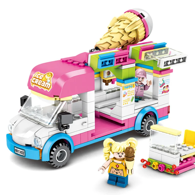 

Toys For Children Ice Cream Takeaway Car Model Kit Girls Diy Assembled Educational Building Blocks Bricks Kids Birthday Gift O01