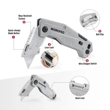 

2PC Folding Utility Knife set Wire Stripper Built in Handle Pocket knife Quick Change with Mini Folding Box Cutter