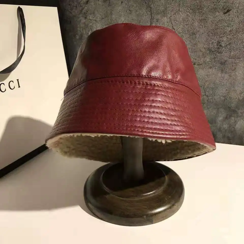 Шляпа Женская Осень/Зима Рыбацкая Кепка искусственная кожа маленькая крышка для раковины плюс бархат мягкий кожаный колпачок для лампы абажур для лампы японский