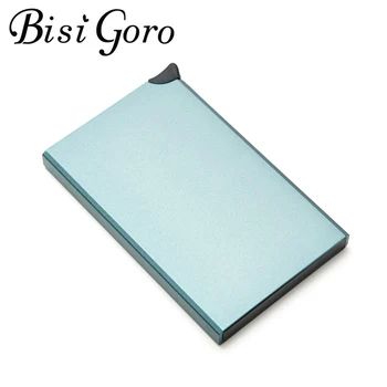 

BISI GORO Gray Metal Box Wallet Single Box Black Blue Men Aluminum Credit Card Holder 2020 New Slim RFID Protector Card Cases