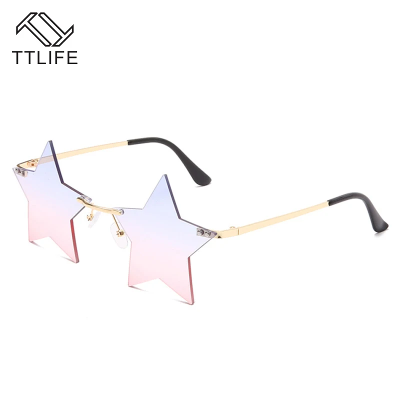 

TTLIFE Fashion Star Shaped Sunglasses Women Personality Rimless Sun Glasses Alloy Frame Eyewear Ladies Clear Lens Glasses