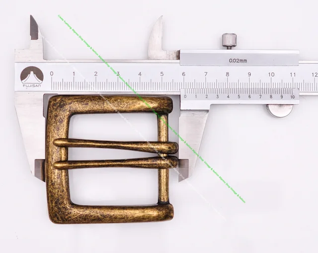 メンズアンティーク真鍮ダブルピンタングバックルレザーベルト