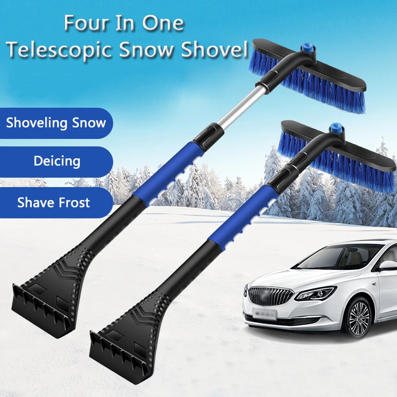 

QHCP Ice Scraper 4 In 1 Extendable Snow Shovel Cleaning Car Windshield Snow Brush Frost Sweep Foam Handle Detachable Winter Tool