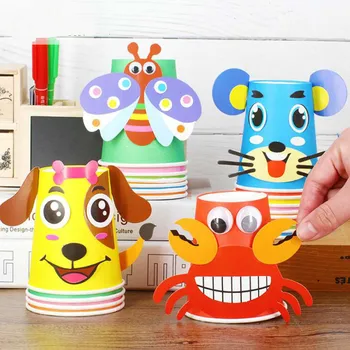 

12pcs Children 3D DIY handmade paper cups sticker material kit Whole set Kids kindergarten school art craft educational toys GYH