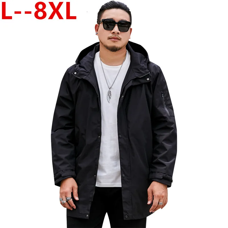 Размер плюс 8XL 6XL 5XL 4XL брендовые толстовки Тренч мужские ветровки мужские s одежда длинное пальто черный Тренч куртка для мужчин