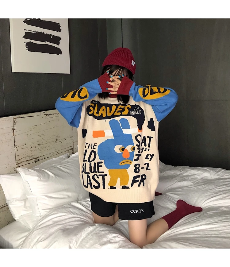 Novelty Funny Sweater Sweet Lady New Streetwear Sweaters Cute O-neck Pullovers Warm Winter Tops
