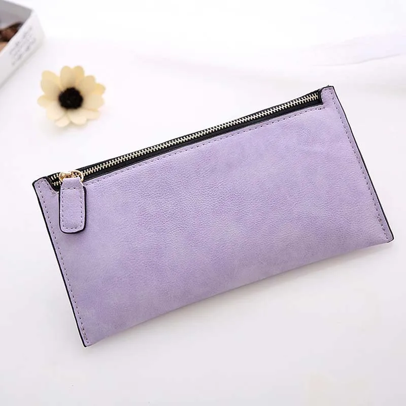 light purple Женские кошельки и кошельки, Длинный кошелек из искусственной кожи для женщин и девушек, тонкий кошелек на молнии, сумочка, роскошный однотонный тонкий кошелек - Цвет: light purple