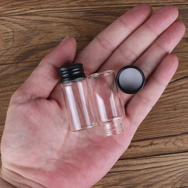 10Db 10 Ml 22*50 Mm -Es Üveg Edények Fekete Alumínium Fedelekkel Üres Palackok Kézműves Üvegek Üvegedények Esküvői Kedvezményekhez