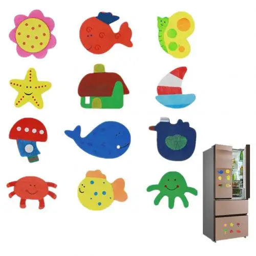 12 шт деревянные магниты на холодильник, Мультяшные солнечные рыбки, магнитные наклейки для холодильника, Обучающие Детские игрушки, художественный Декор - Цвет: Multi