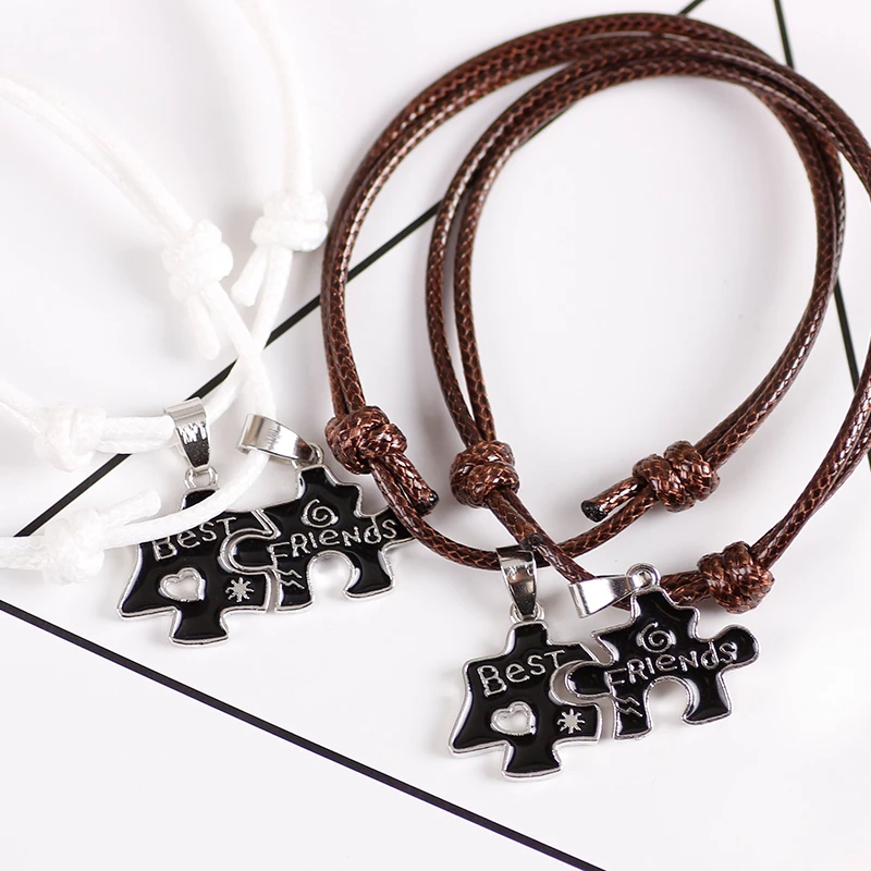 #SL219-C joyería de San Valentín LAN Conjunto de 2 piezas de pulsera trenzada ajustable para parejas cuerda de cuero creativa para mejor amiga 