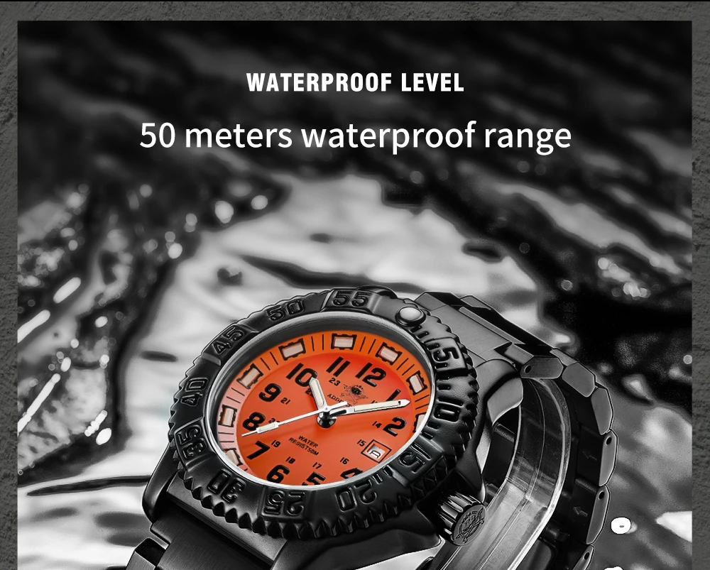Addies Men Military Outdoor gear Watch 50m Waterproof Luminous Wristwatch relogios masculino Sport stainless steel Men's watches