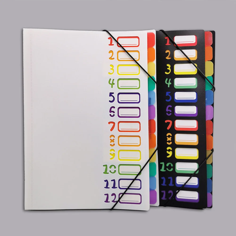 Newly A4 12 Pages File Folders Rainbow Document Holder Organizer with Slash Pockets PP Material MK