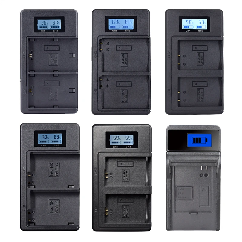 

PALO digital charger LP-E6 LP-E8 LP-E17 NP-FW50 EN-EL15 EL15 LCD display comes with USB Camera battery dual slot Charger