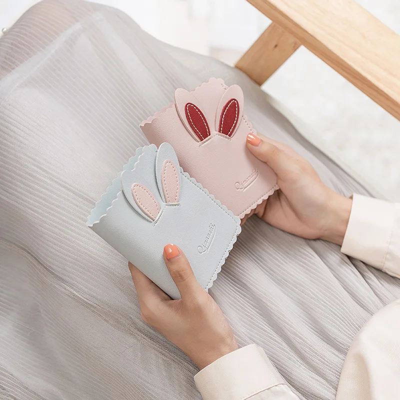 Новинка, женские кошельки Kawaii, милый кролик, держатель для карт, маленький кошелек, женский короткий дизайнерский кошелек, женский кошелек, держатель для денег