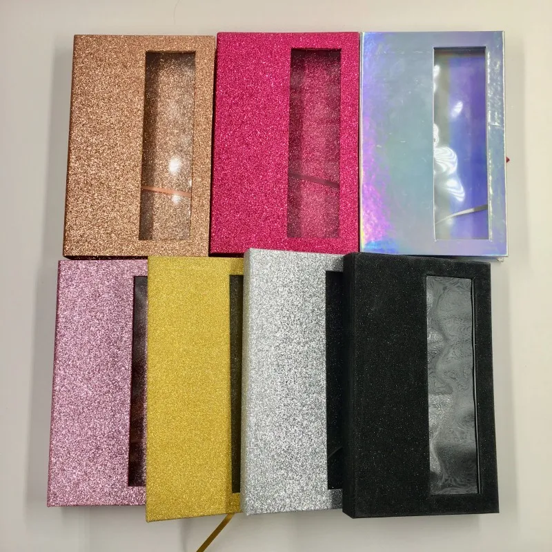 

Empty Lash Book with Tray 6pcs/lot Holographic Gold Pink Glitter Custom Eyelashes Packaging