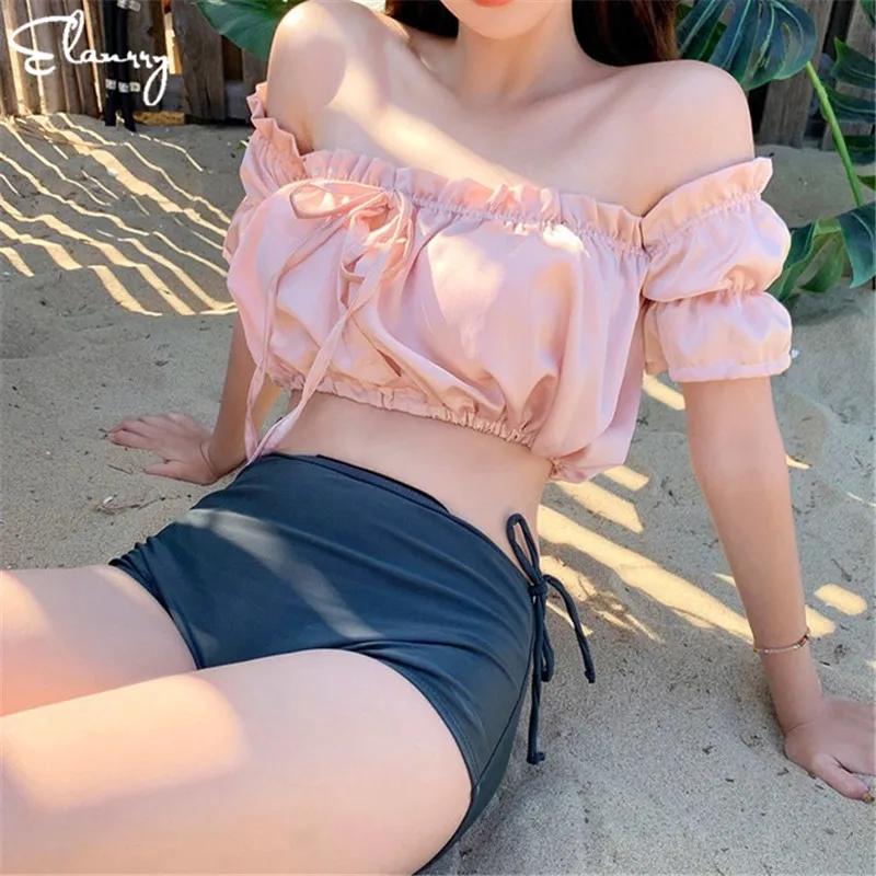 

Women High Waisted Bikini Set Off Shoulder Swimsuits Sexy Padded Summer Swimwear 2019 Mujer Bathing Suits Maillot De Bain