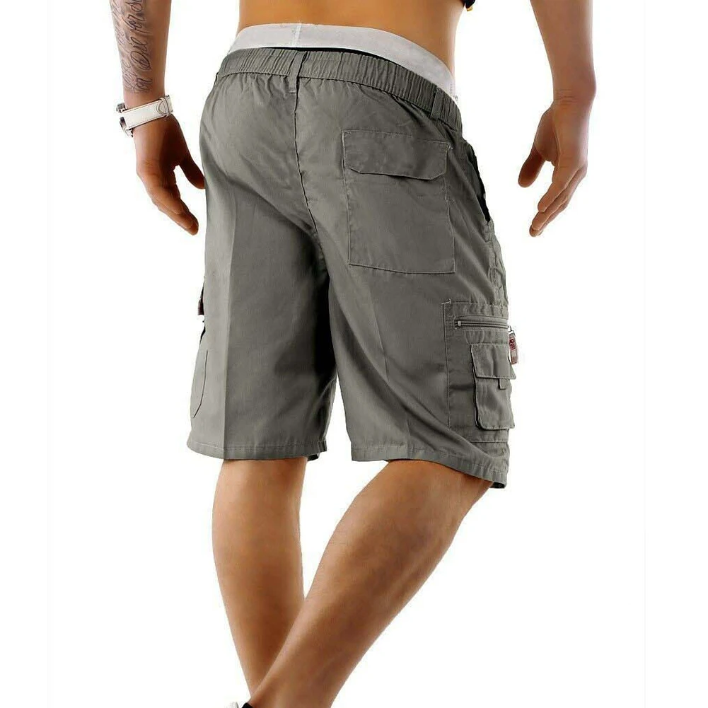 Летние мужские шорты прямые дышащие повседневные эластичные однотонные свободные пляжные до колен для прогулок с карманами