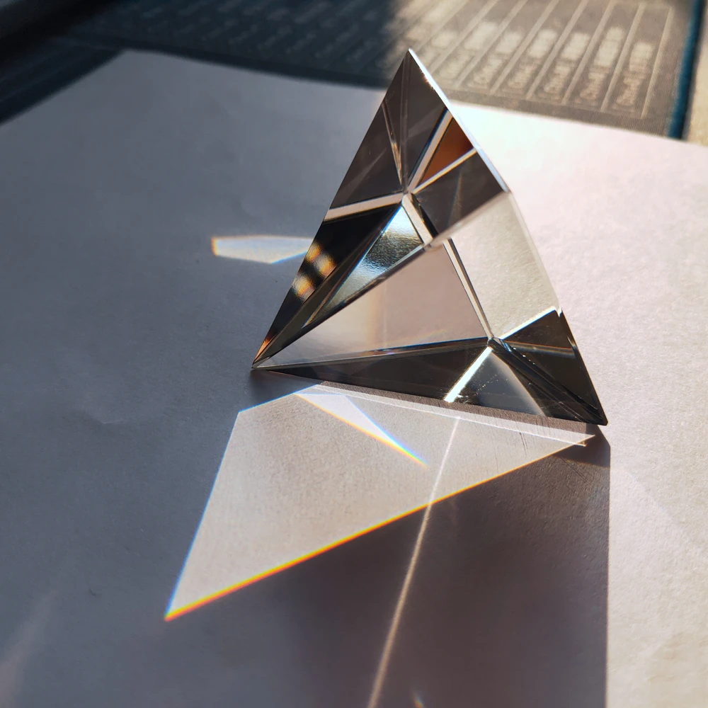 Rainbow Prism Optical Glass Crystal Pyramid 40mm Height Rectangular Pyramid Polyhedral Popularization Science Studying Student