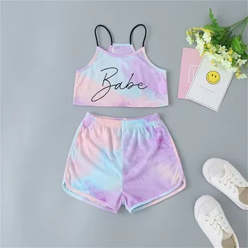 

1-5Y Fashion Girls Summer Clothing Newborn Baby Girls Letter Tie Dye Pirnt Vest Tops+Shorts Children Casual Tracksuits Outfits