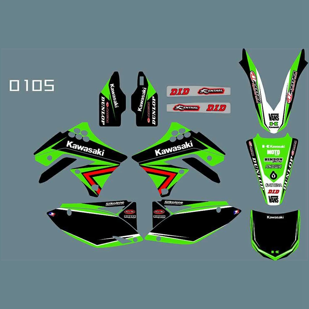 Для Кавасаки KX250F KXF250 2009 2010 2011 2012 полная графика наклейки набор пользовательских цифр имя Глянцевые Наклейки водонепроницаемые