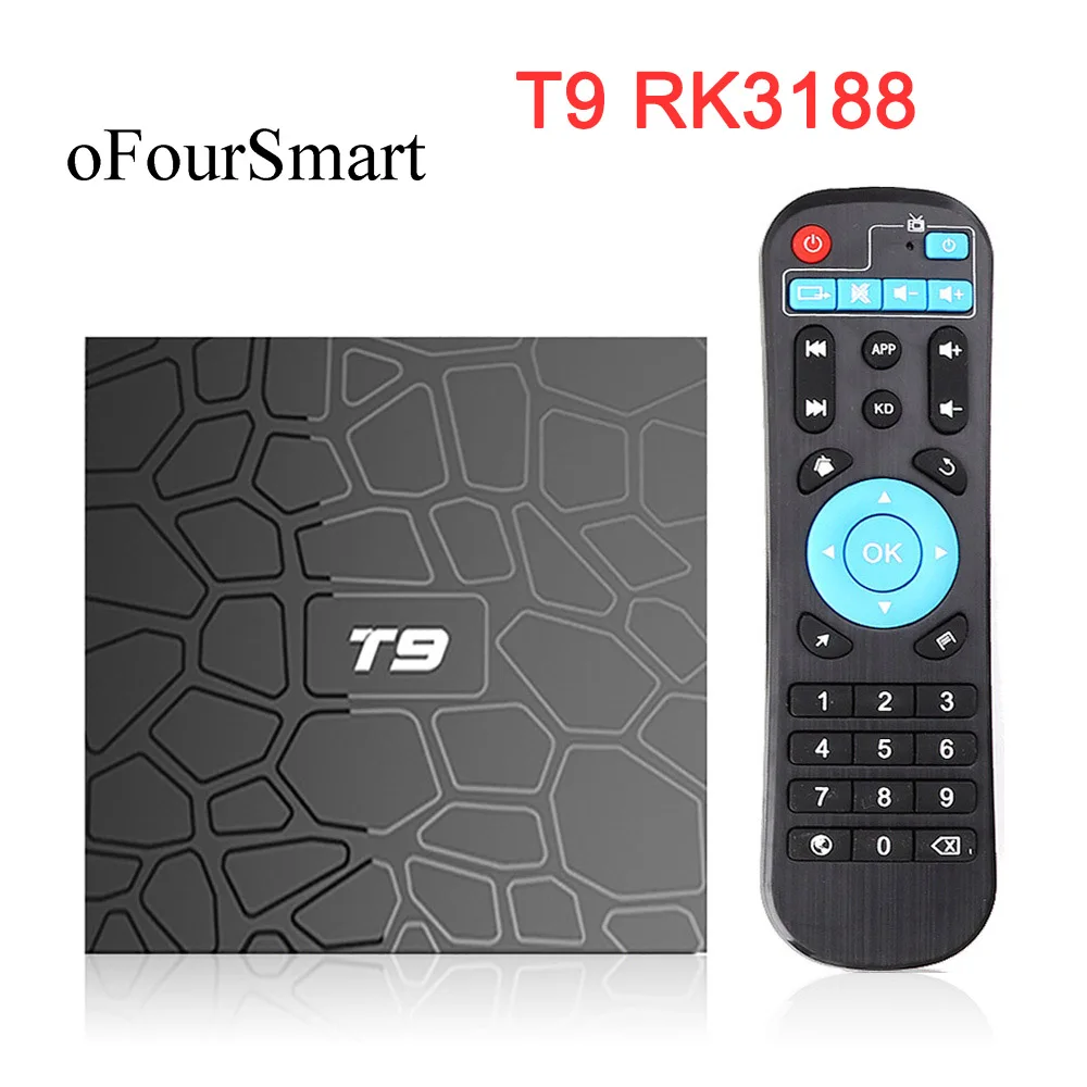OFourSmart 4 Гб ОЗУ 64 Гб ПЗУ Smart tv Box Android 9,0 T9 Четырехъядерный 4K телеприставка 2,4G/5G двойной wifi медиаплеер T9 RK3318