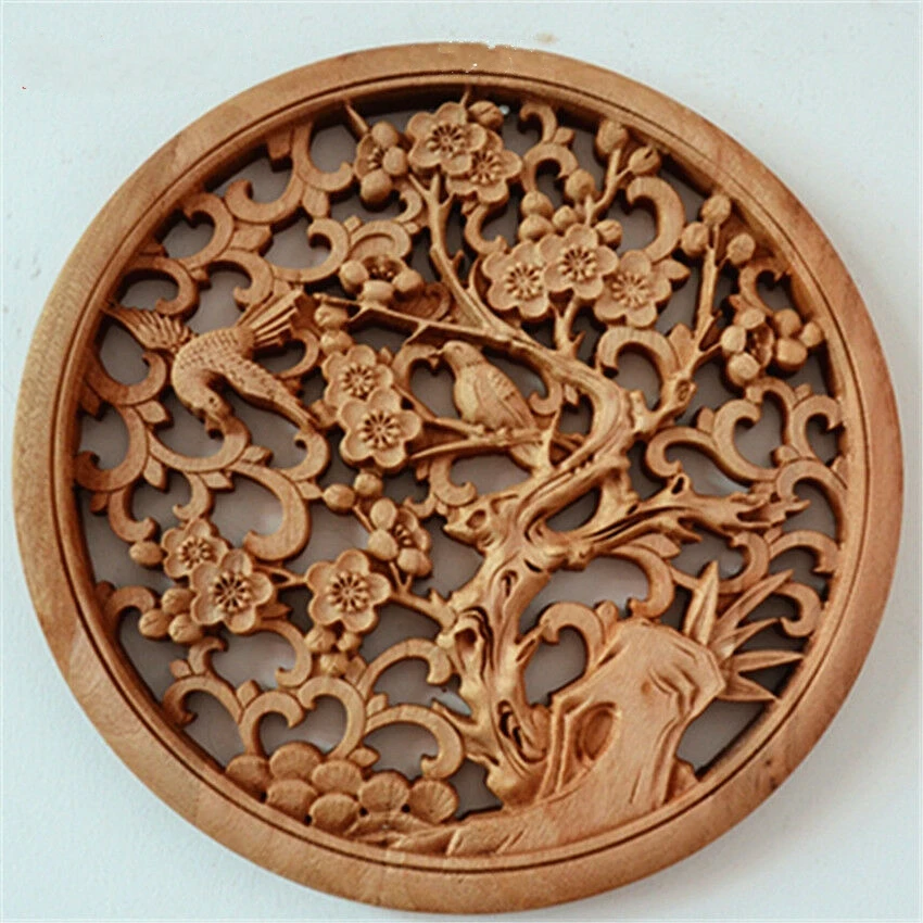 

Chinese Hand-carved Horse To Success Statue Camphorwood Round Board Wall Sculpture