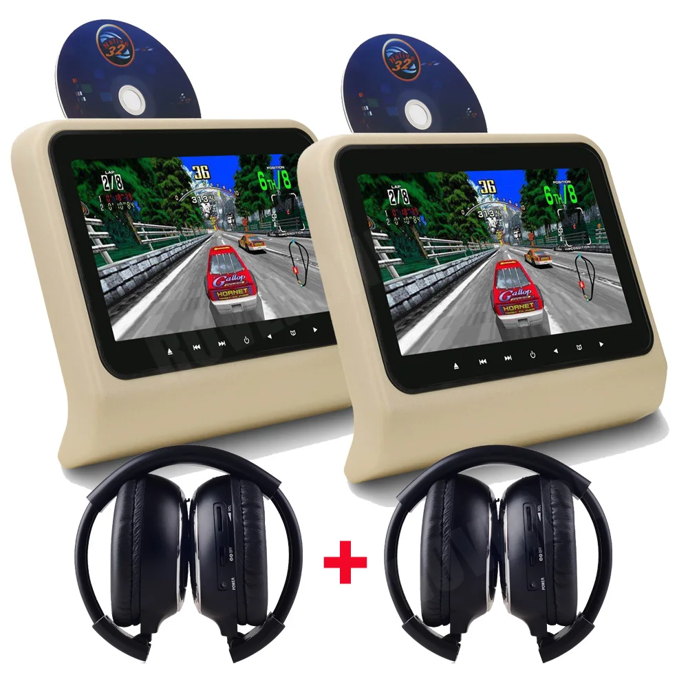 2X9 ''Автомобильный подголовник монитор TFT lcd RCA экран авто монитор MP5 DVD мультимедийный экран для подголовника и бесплатные два наушника
