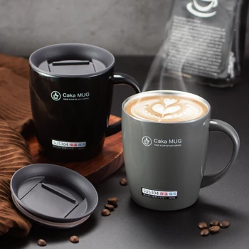 

380ML Handle Coffee Mug Stainless Steel Thermos Cups Vacuum Flask Adult Business Water Cups With Handle Lid for Office