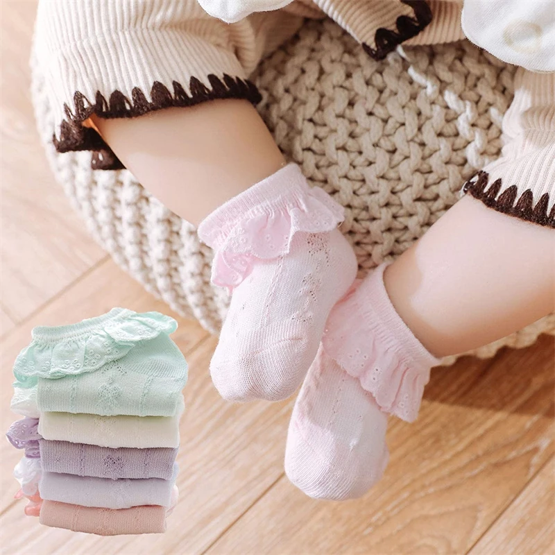 Summer Children's Socks Classic Candy Colors Retro Lace Ruffle Frilly Ankle Short Cotton Mesh Socks Kids Princess Baby Girl sox