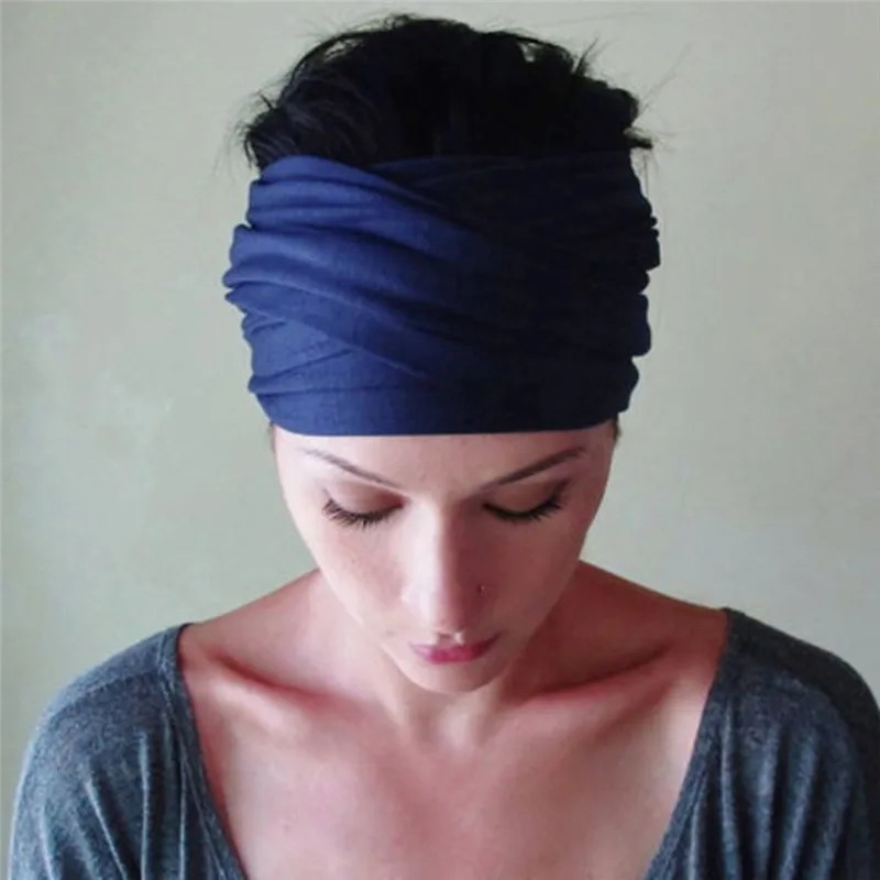 

2020 New Elastic Turban Hat Solid Color Women Fitness Headband Sweatband Fitness Bandage Headwrap Headbands Hair Accessories