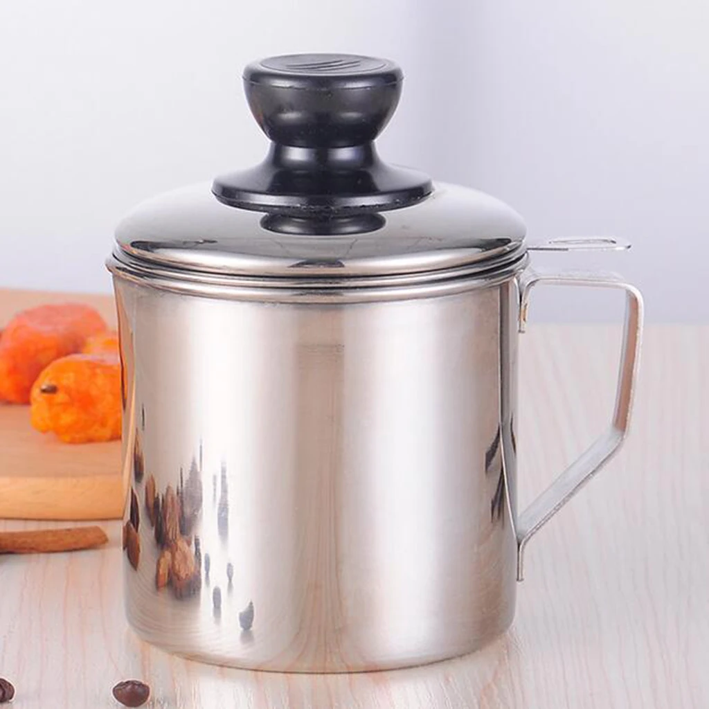 1pc Bacon Grease Container with Strainer Cooking Stainless Steel Keeper