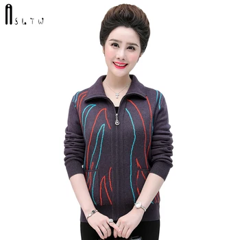 

ASLTW Geometric Cardigan Women New Autumn Winter Zipper Thick Cardigans Coat Women Plus Size Outwear Knitted Sweater Coat