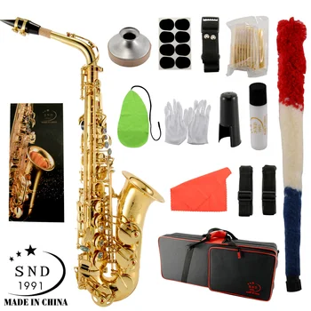 

SND1991 Eb Alto Saxophone Brass Lacquered Gold E Flat Sax 802 Key Type Woodwind Instrument with Cleaning Brush Cloth Gloves Stra