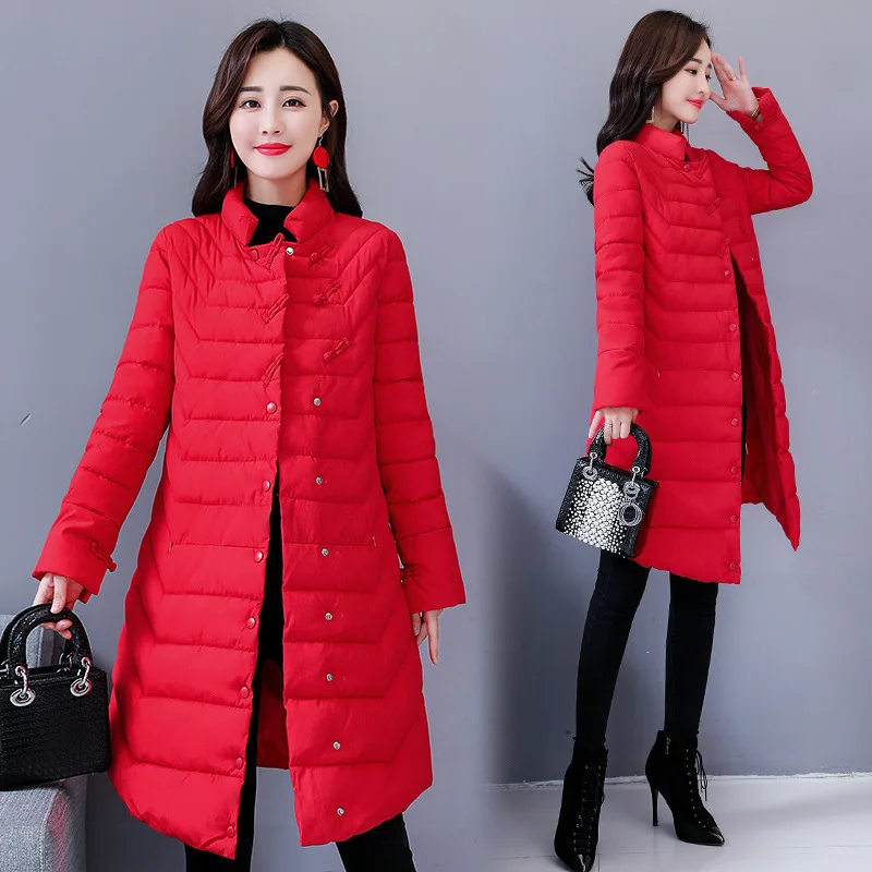 

Single Breasted Stand Collar Cotton-padded Clothes Women's Mid-length 2019 Winter New Style Elegant Cotton Coat Slim Fit Thick C