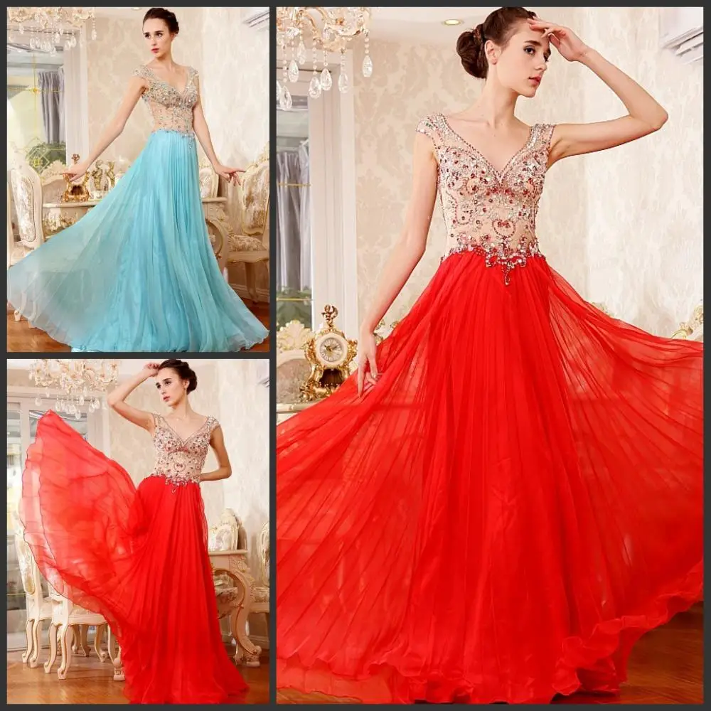 

2019 new luxury crystal vestidos formal evening party prom gown red long chiffon backless Graduation mother of the bride Dresses