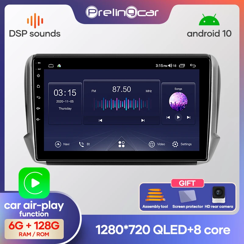 Prelingcar Android 10.0 Din Car Radio Multimedia Video Player Navigation GPS For Peugeot 2008 2015-2018 DSP | Автомобили и