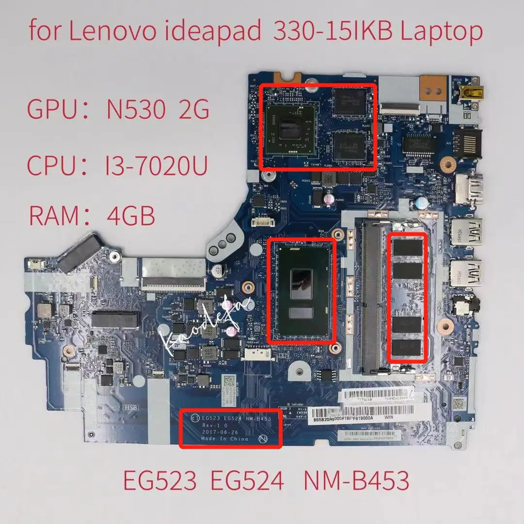 NM-B453 для Lenovo Ideapad 330-15IKB 330-17IKB материнская плата ноутбука CPU:I3-7020U GPU:N530 2G RAM:4G FRU: 5B20R19865