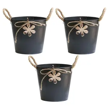 

3PCS Iron Sheet Flower Buckets Simple Flower Ware Country Style Flower Buckets for Office Dorm Store Gardening Jardin