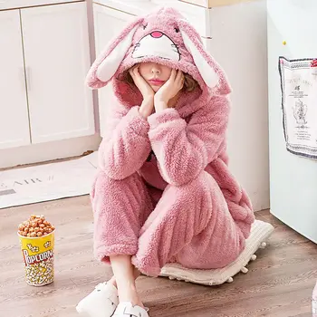 

Autumn/winter pyjamas for women winter thickened with velvet coral velvet students loose Korean version of the lovely flannel ho
