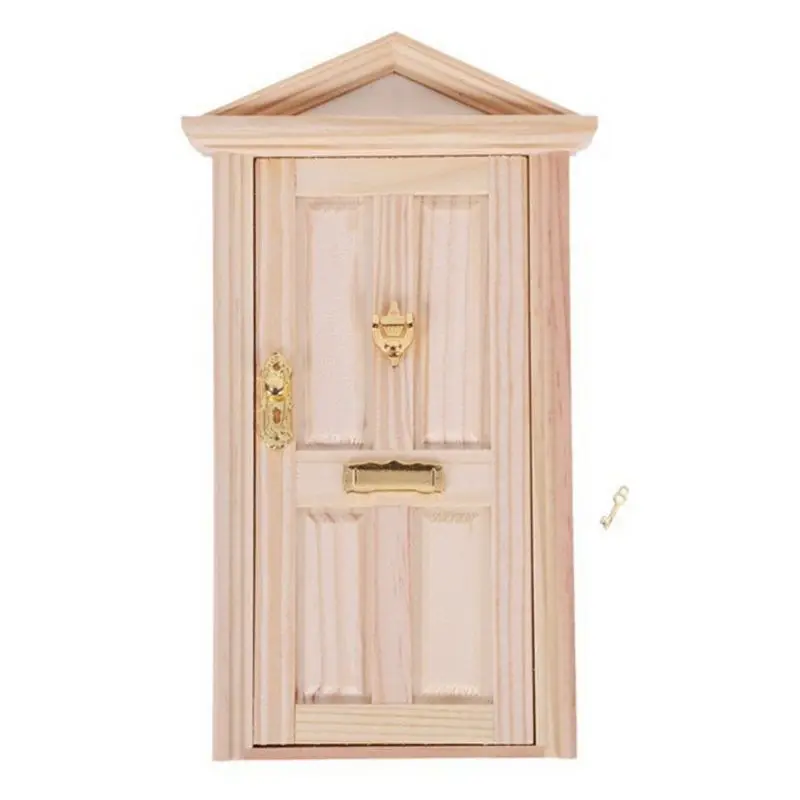 Wood Color 1:12 Масштаб Кукольный домик Миниатюрный деревянный Фея дверной молоток дверная пластина замок ключ Декор - Цвет: Wood Color