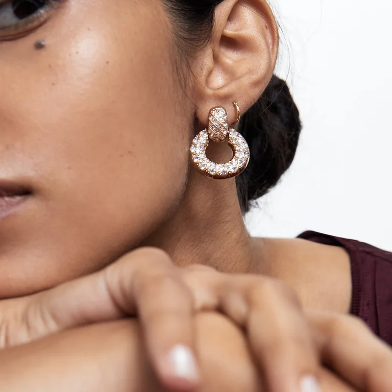 

2019 New Simple Round Dangle Earrings for Women Fashion Alloy Full Drill Drop Earrings Jewelry Bijoux Wedding Party Gifts