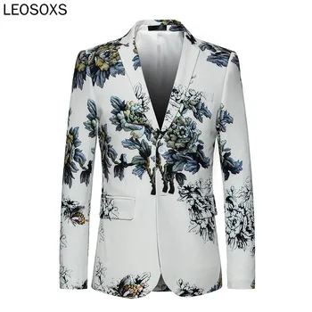 

M-6XL Men Quality Fashion Floral Pattern Slim Fit Casual Suit Jacket Stage Signers Slim Fit Suit Costume Dress Blazers