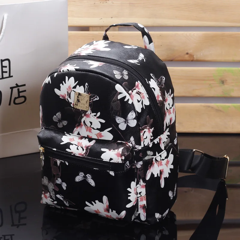 

Fashion Female backpack Floral Printing Women Leather Backpack School Bags For Teenage Girls Lady Travel Small Backpacks