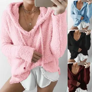 

Casual Plus Size Winter Women Solid Color Fleece Sweatshirt Long Sleeve Hoodies Fleece Polyester Spandex Loose Warm Hoodies