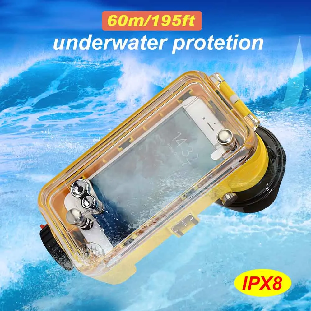 

195FT/60M Waterproof Diving Case for iPhone 7 8 Plus Professional Surfing Swimming Photo Video Underwater Bag Housing