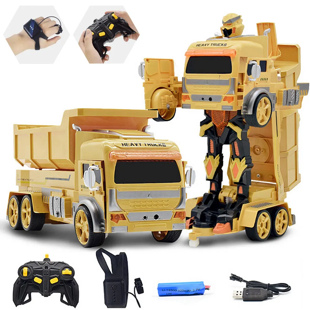 B Детская Индукционная Игрушка RC Truck одна кнопка деформационная Инженерная машина трюк автомобиль часы Беспроводное управление RC игрушка для мальчиков Подарки - Цвет: B