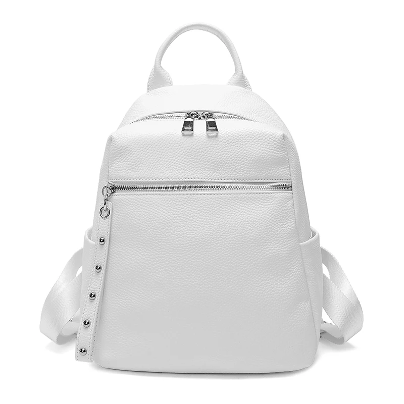 ZENCY 100% Genuine Cow Leather Silver Accessories Women's Backpacks Ladies Girl Cowhide Female School Book Backpack Rucksack fashionable travel backpacks